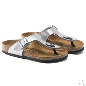 Birkenstock Gizeh Silver Thong Sandals Cork Sole Size 38